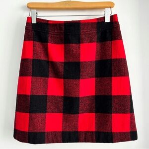 J. Crew red and black tartan plaid wool mini skirt
